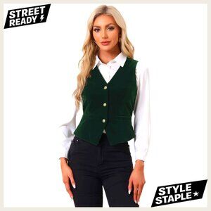 Velvet V-Neck Vest Steampunk Vintage Chic Button Down Waistcoat Sleeveless